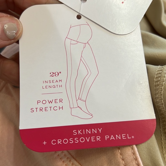 NWT{Isabel Maternity}Sz 18 Peachy Pink Skinny Crossover panel Jeans - Picture 9 of 10